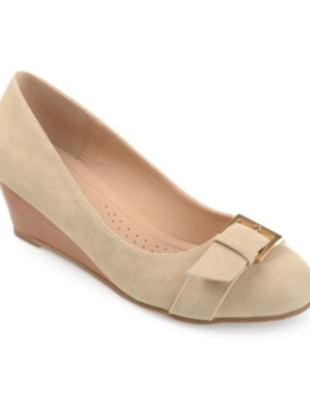 Women's Journee Collection Graysn Faux Suede Wedge Heel Pumps - Bone - 7 - NIB
